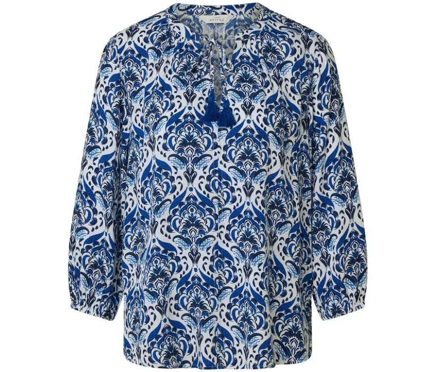 Tunika-Bluse, blauer Alloverprint