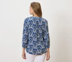 Tunika-Bluse, blauer Alloverprint
