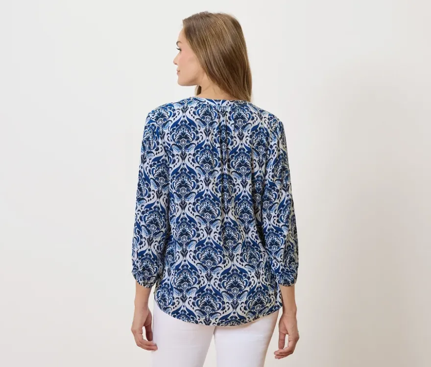 Tunika-Bluse, blauer Alloverprint