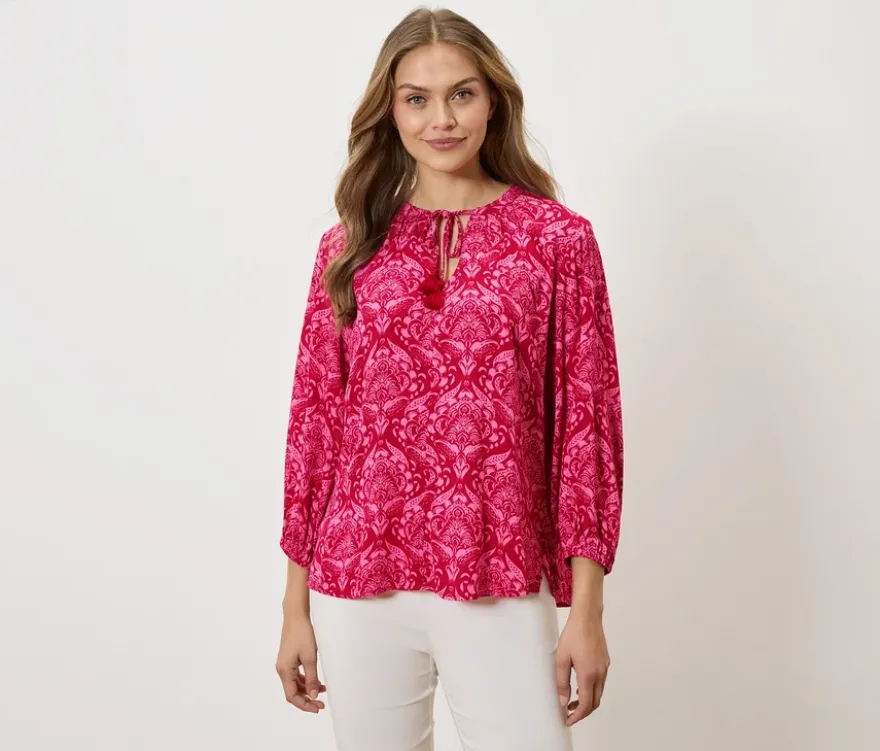 Tunika-Bluse, pinkfarbener Alloverprint