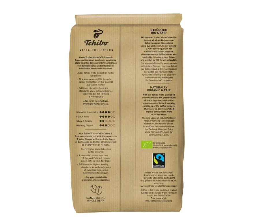 Vista Collection Bio Caffé Crema & Espresso - 1x 1 kg Ganze Bohne