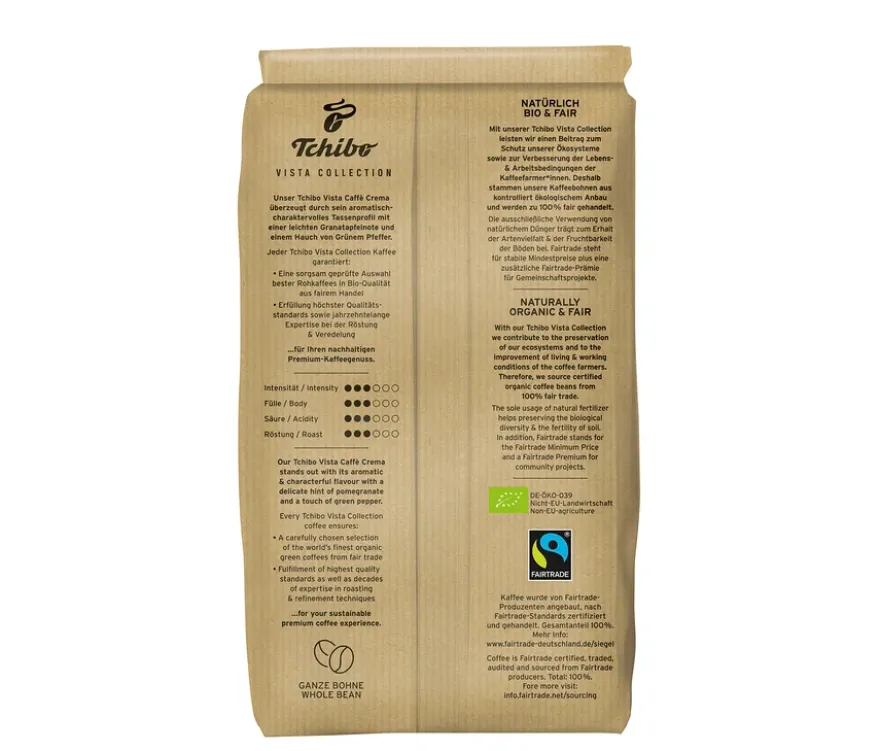 Vista Collection Bio Caffé Crema - 6x 1 kg Ganze Bohne