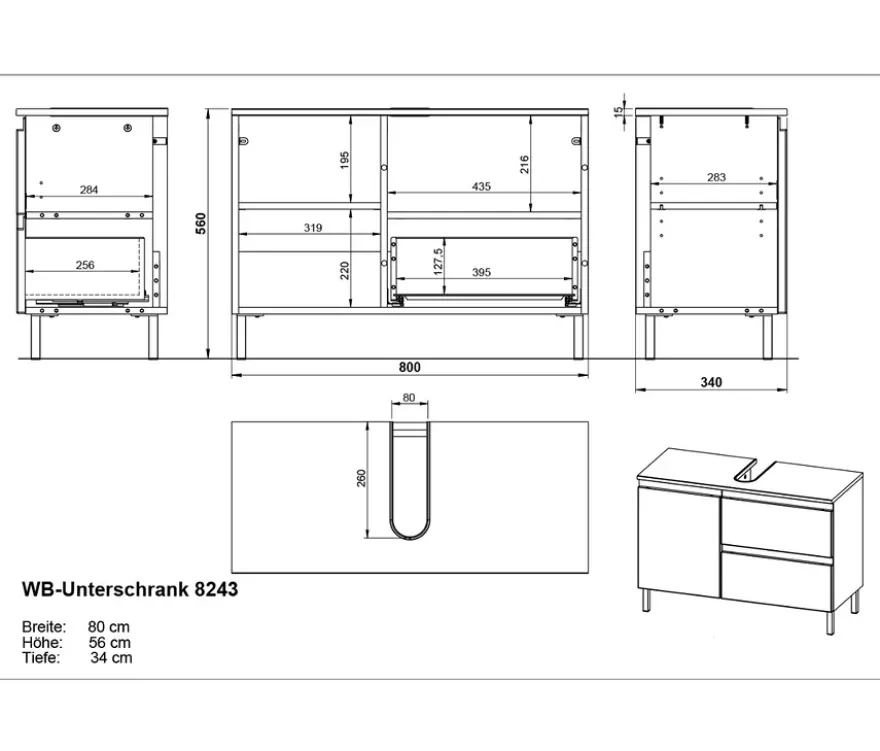 Waschbeckenunterschrank »Salinas«, klein, graphit/eiche