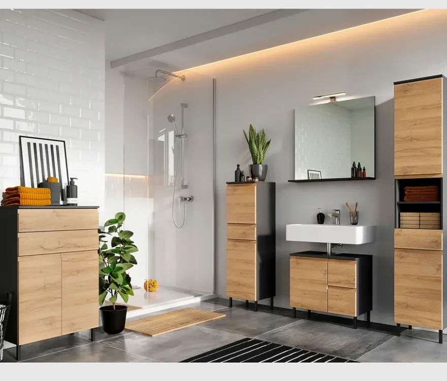 Waschbeckenunterschrank »Salinas«, klein, graphit/eiche