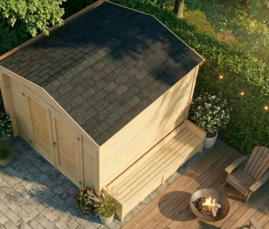 Weka Gartenhaus mit Sitzbank, 28 mm, naturfarben