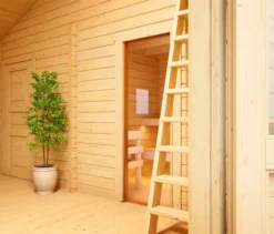 Weka Wochenendhaus »Hamburg« mit Sauna und Aufbau, 70 mm, naturfarben