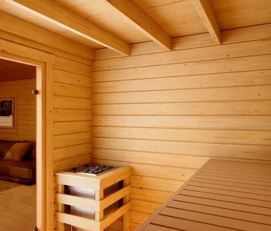 Weka Wochenendhaus »Hamburg« mit Sauna und Aufbau, 70 mm, naturfarben