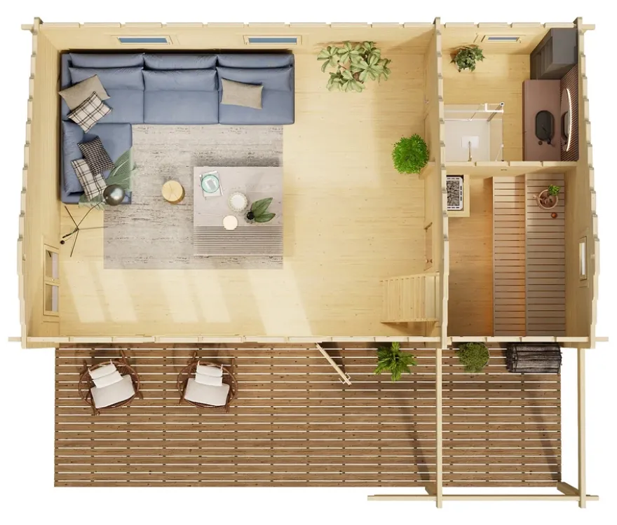 Weka Wochenendhaus »Hamburg« mit Sauna und Aufbau, 70 mm, naturfarben