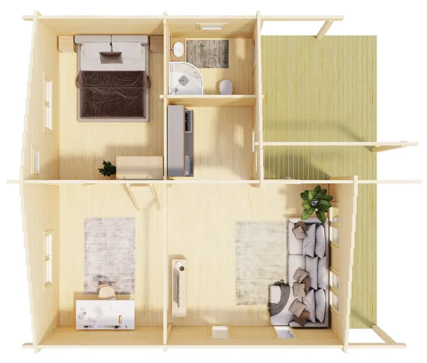 Weka Wochenendhaus mit 2 Etagen inkl. Aufbauservice, 66 m2 Wohnfläche, 70 mm Wandstärke
