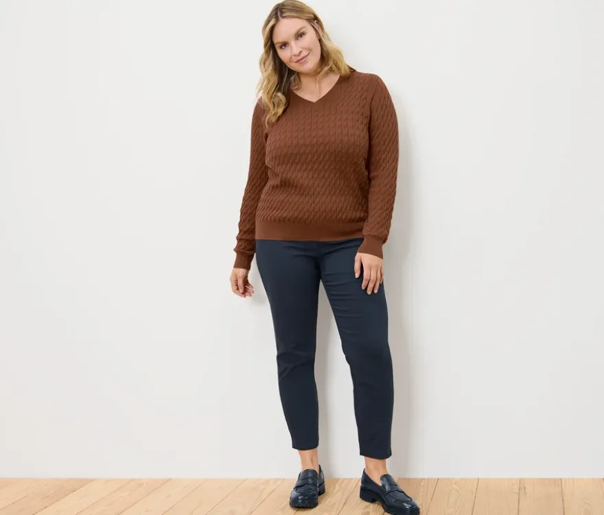 Zopfstrickpullover, cognac