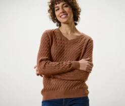 Zopfstrickpullover, cognac