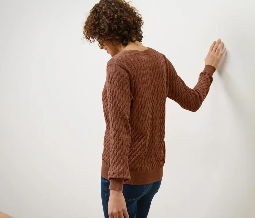 Zopfstrickpullover, cognac