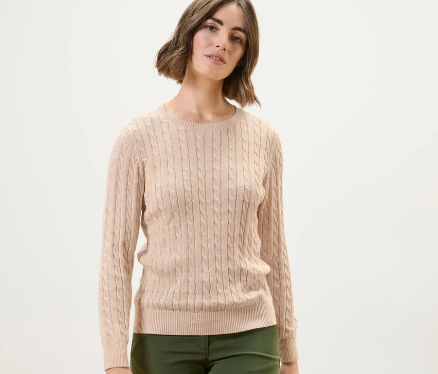 Zopfstrickpullover, creme