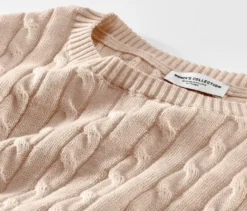 Zopfstrickpullover, creme