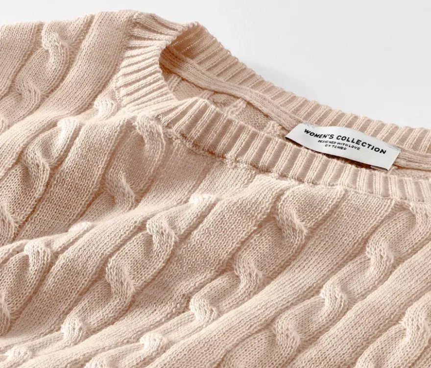 Zopfstrickpullover, creme