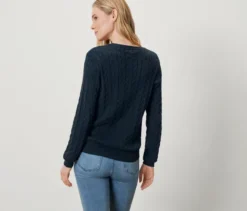 Zopfstrickpullover, dunkelblau