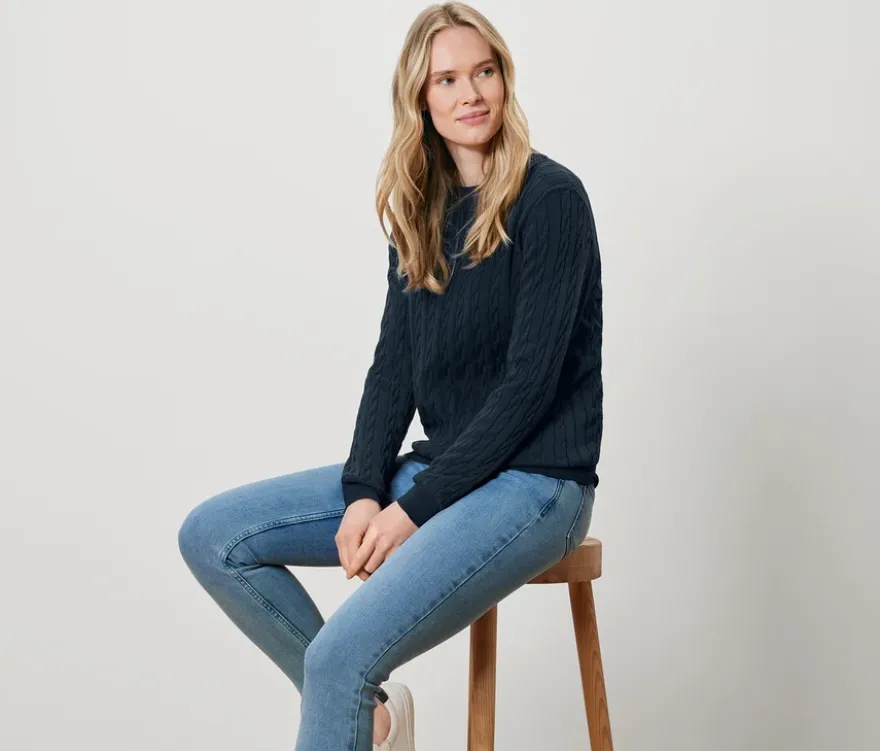 Zopfstrickpullover, dunkelblau