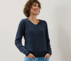 Zopfstrickpullover, dunkelblau