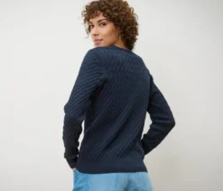 Zopfstrickpullover, dunkelblau