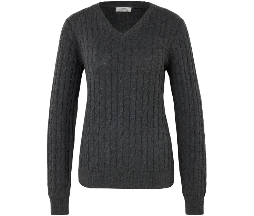 Zopfstrickpullover, grau