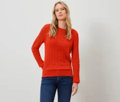 Zopfstrickpullover, orange