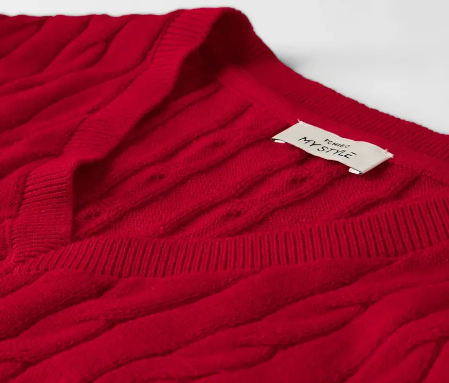 Zopfstrickpullover, rot